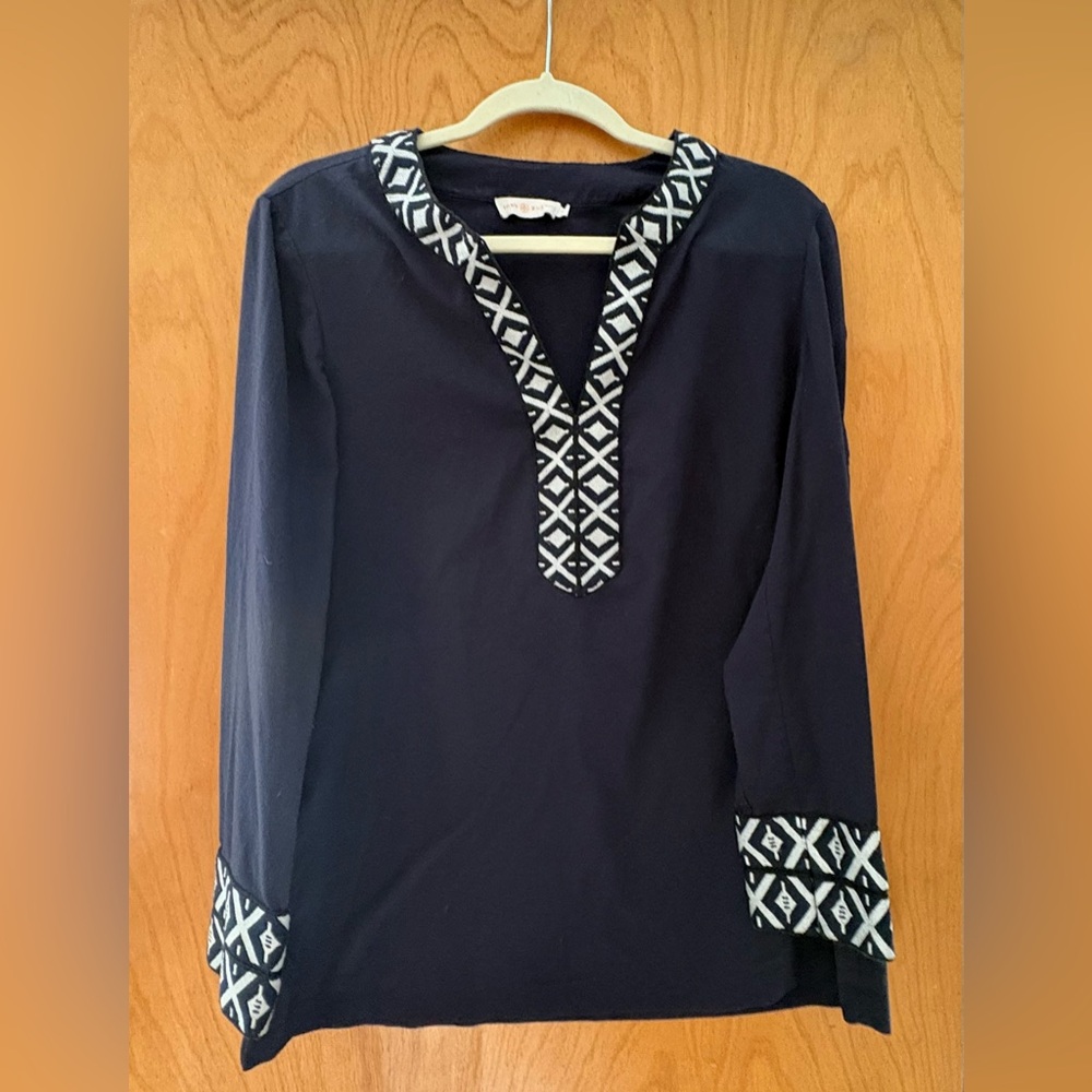 Tory Burch Ariana Tunic Geometric Trim Women's Top Size 14
